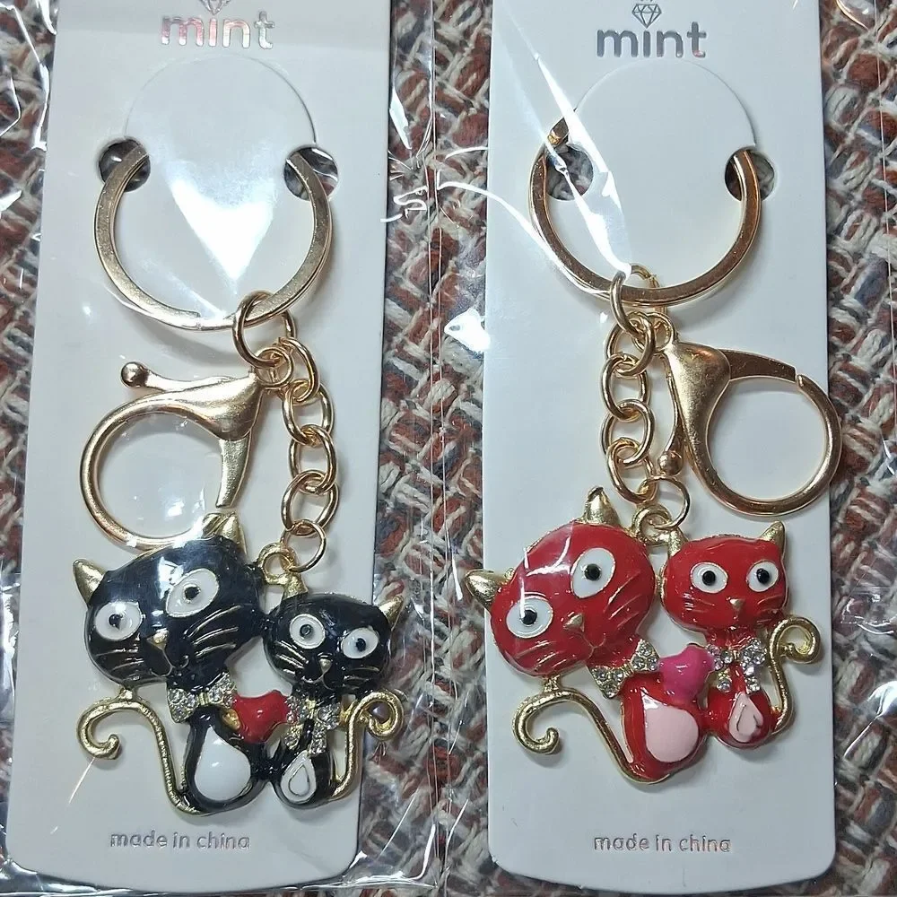 Mint Cat Keychain Set - Black and Red New In Package